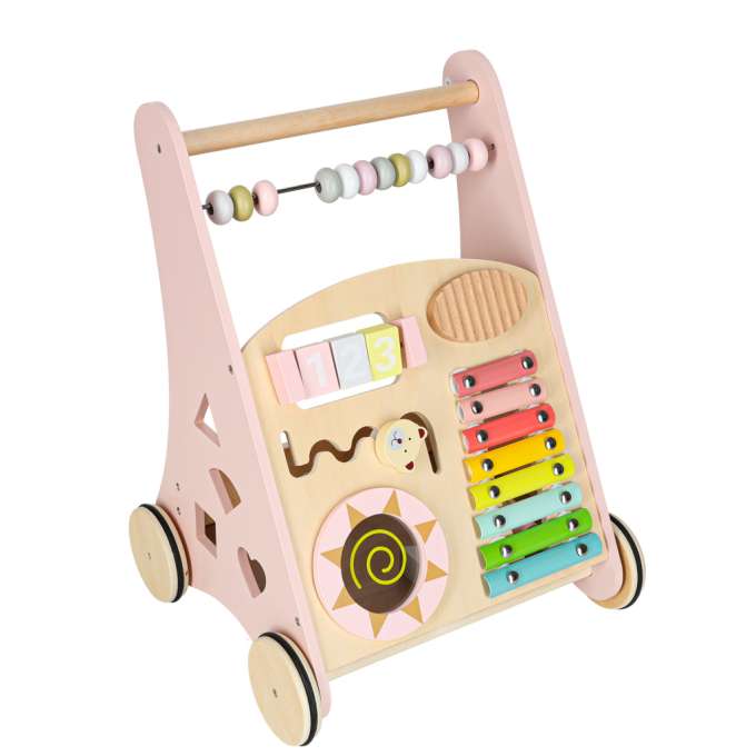 Push toy for children wooden walker with abacus pink