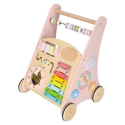 Push toy for children wooden walker with abacus pink