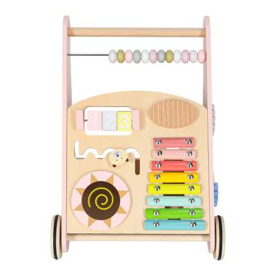 Push toy for children wooden walker with abacus pink