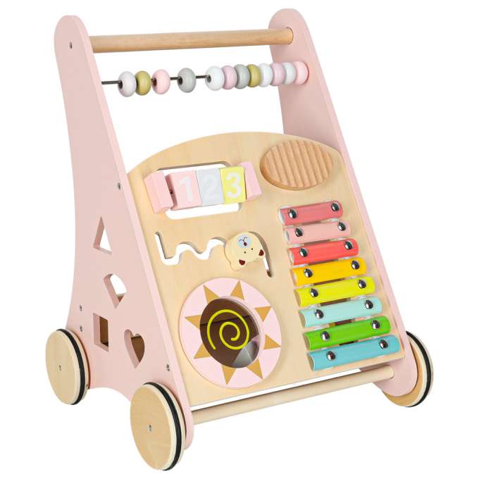 Push toy for children wooden walker with abacus pink
