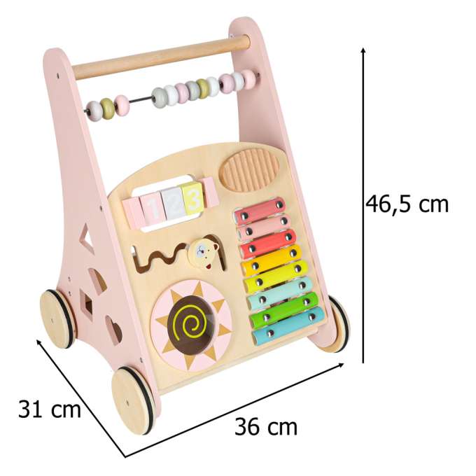 Push toy for children wooden walker with abacus pink