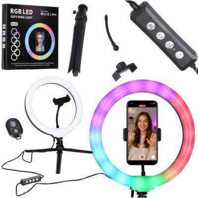 RGB LED selfie ring light on tripod