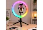 RGB LED selfie ring light on tripod 14