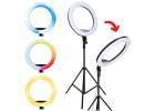 RGB LED selfie ring light on tripod 3 handles 1