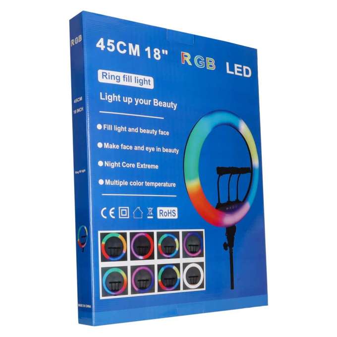 RGB LED selfie ring light on tripod 3 handles