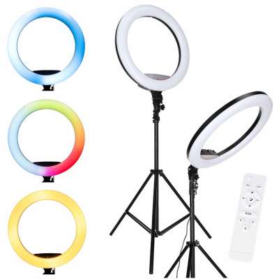 RGB LED selfie ring light on tripod 3 handles