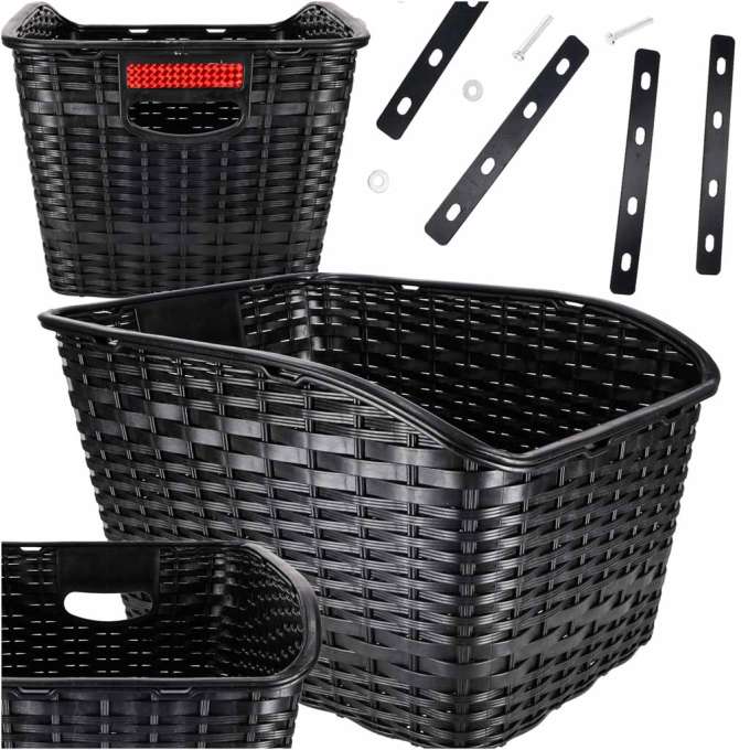 Rattan rear rack bicycle basket with reflector