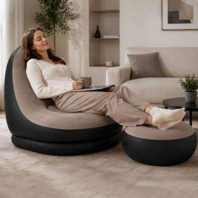 Recliner chair with footrest inflatable sofa pouf pump 2-in-1 set