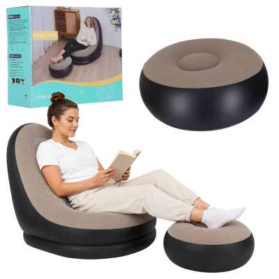 Recliner chair with footrest inflatable sofa pouf pump 2-in-1 set