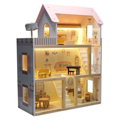 Wooden dolls' house furniture 80cm pink LED
