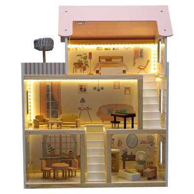Wooden dolls' house furniture 80cm pink LED