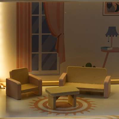 Wooden dolls' house furniture 80cm pink LED