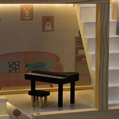 Wooden dolls' house furniture 80cm pink LED