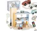 Wooden garage car parking double-decker gas station 1