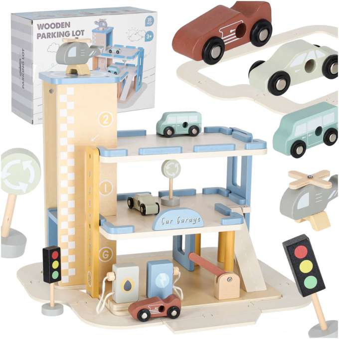 Wooden garage car parking double-decker gas station