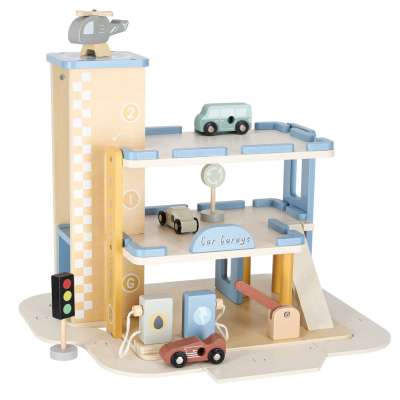 Wooden garage car parking double-decker gas station