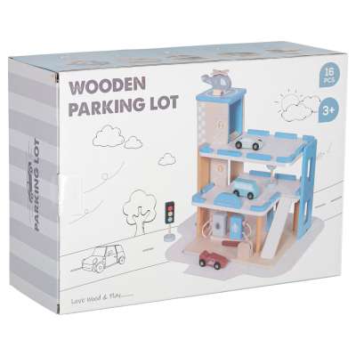 Wooden garage car parking double-decker gas station