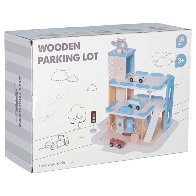 Wooden garage car parking double-decker gas station
