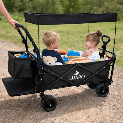 Wózek transportowy LUARO plażowy składany z daszkiem i siatką 120l czarny