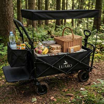 Wózek transportowy LUARO plażowy składany z daszkiem i siatką 120l czarny