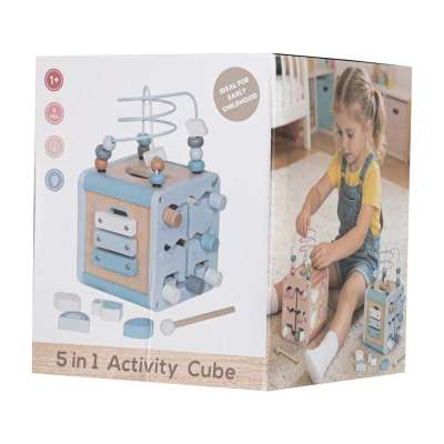 5-in-1 Wooden Educational Manipulative Motor Skills Cube Blue