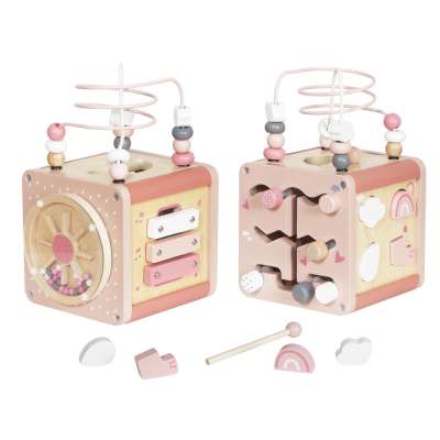 5-in-1 Wooden Educational Manipulative Motor Skills Cube pink
