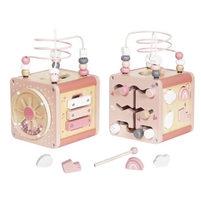 5-in-1 Wooden Educational Manipulative Motor Skills Cube pink