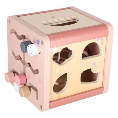 5-in-1 Wooden Educational Manipulative Motor Skills Cube pink