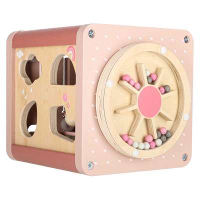 5-in-1 Wooden Educational Manipulative Motor Skills Cube pink