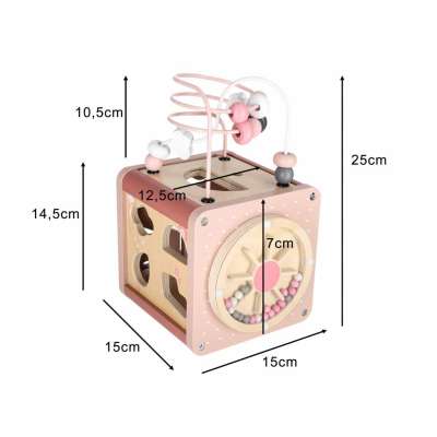 5-in-1 Wooden Educational Manipulative Motor Skills Cube pink