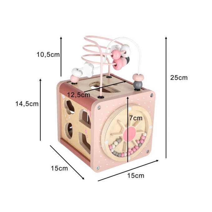 5-in-1 Wooden Educational Manipulative Motor Skills Cube pink