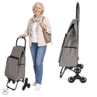 6-Wheel Shopping Trolley with Insulated Pocket 95 cm Gray