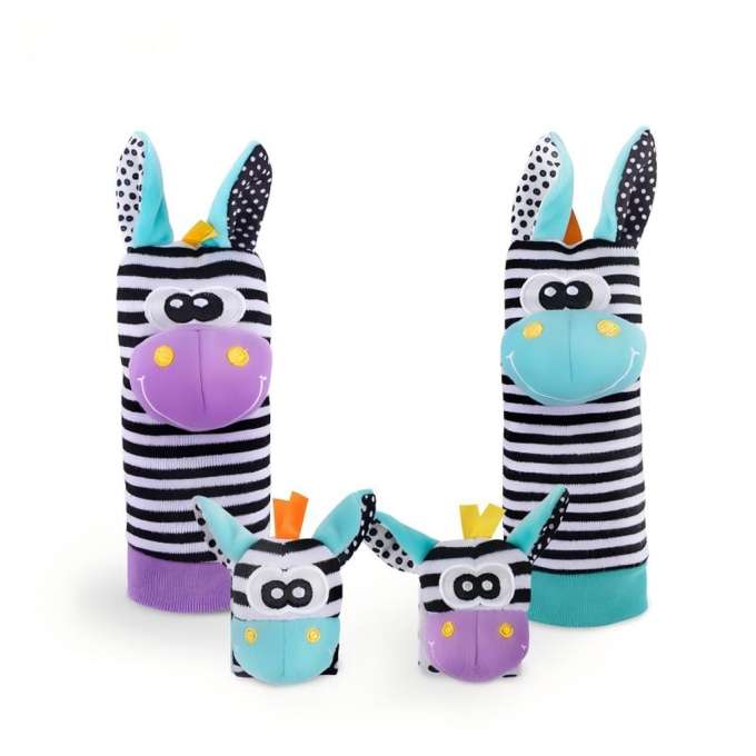 Baby Rattle Socks and Headbands 4-Piece Set Green and Purple