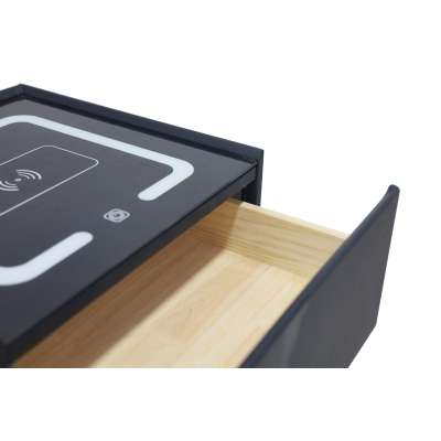 Bedside cabinet hanging with drawers LED lighting a USB charging port and a Bluetooth speaker black