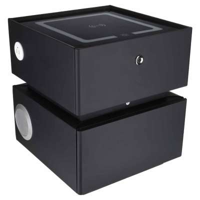 Bedside cabinet hanging with drawers LED lighting a USB charging port and a Bluetooth speaker black