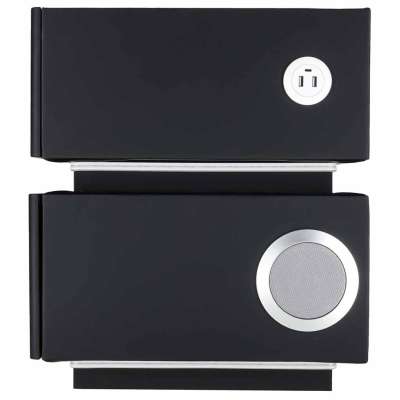 Bedside cabinet hanging with drawers LED lighting a USB charging port and a Bluetooth speaker black
