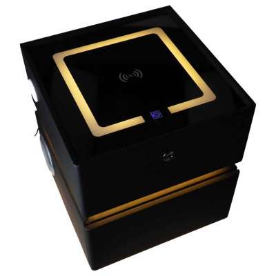 Bedside cabinet hanging with drawers LED lighting a USB charging port and a Bluetooth speaker black