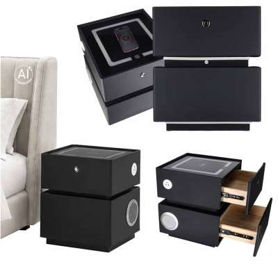 Bedside cabinet hanging with drawers LED lighting a USB charging port and a Bluetooth speaker black