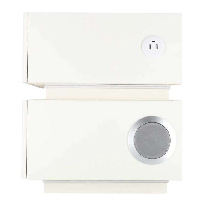 Bedside cabinet hanging with drawers LED lighting a USB charging port and a Bluetooth speaker ecru