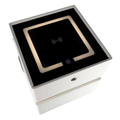 Bedside cabinet hanging with drawers LED lighting a USB charging port and a Bluetooth speaker ecru