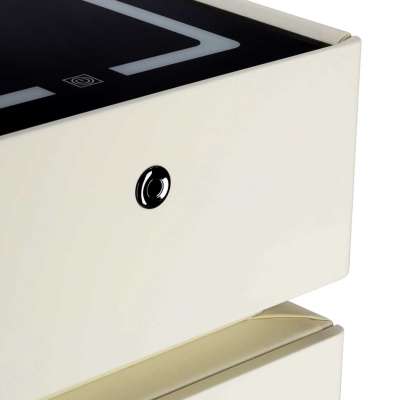 Bedside cabinet hanging with drawers LED lighting a USB charging port and a Bluetooth speaker ecru