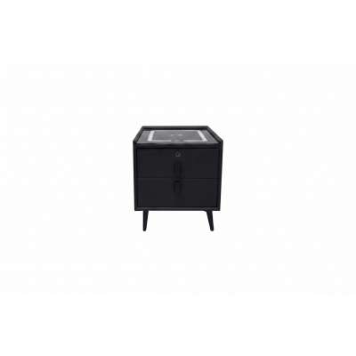 Bedside table with drawers LED lighting USB charging Bluetooth speaker black