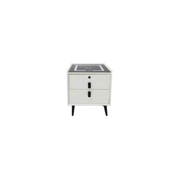 Bedside table with drawers LED lighting USB charging Bluetooth speaker ecru