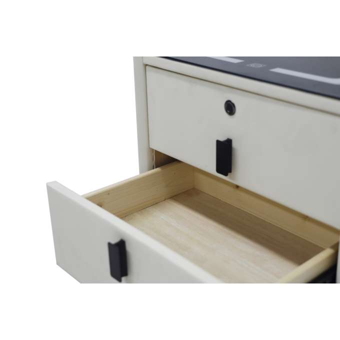 Bedside table with drawers LED lighting USB charging Bluetooth speaker ecru