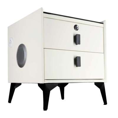Bedside table with drawers LED lighting USB charging Bluetooth speaker ecru