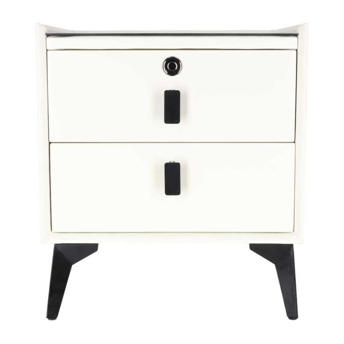 Bedside table with drawers LED lighting USB charging Bluetooth speaker ecru