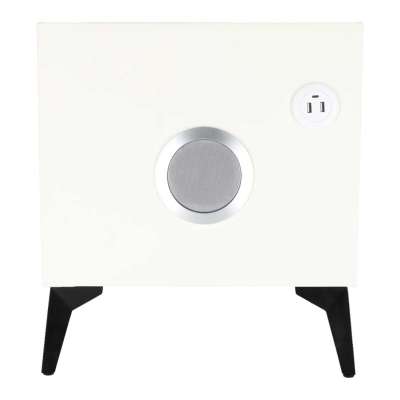 Bedside table with drawers LED lighting USB charging Bluetooth speaker ecru