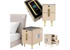 Bedside table with drawers LED lighting USB charging and Bluetooth speaker beige 1