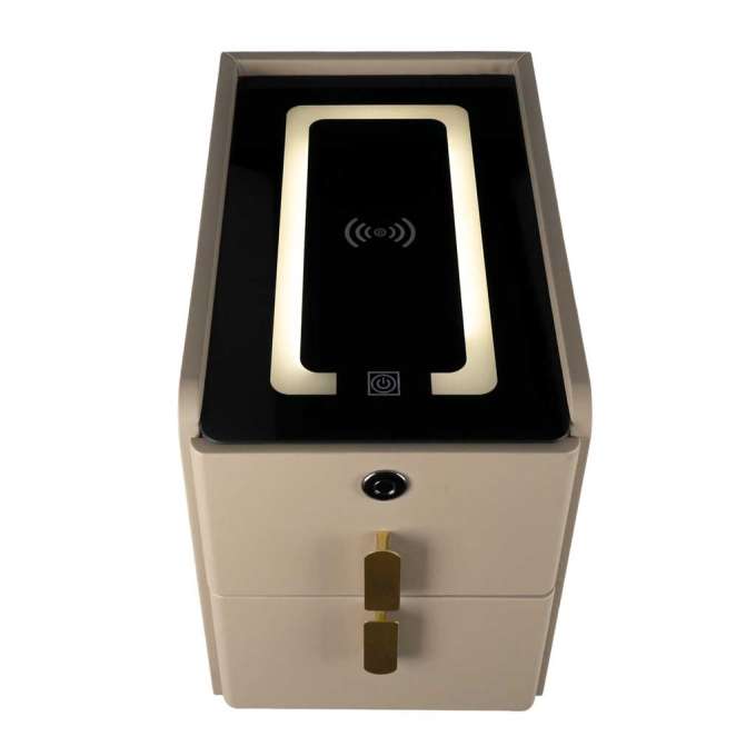 Bedside table with drawers LED lighting USB charging and Bluetooth speaker beige