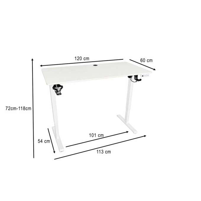 Biurko elektryczne regulowane pamięć panel sterowania 120x60cm białe